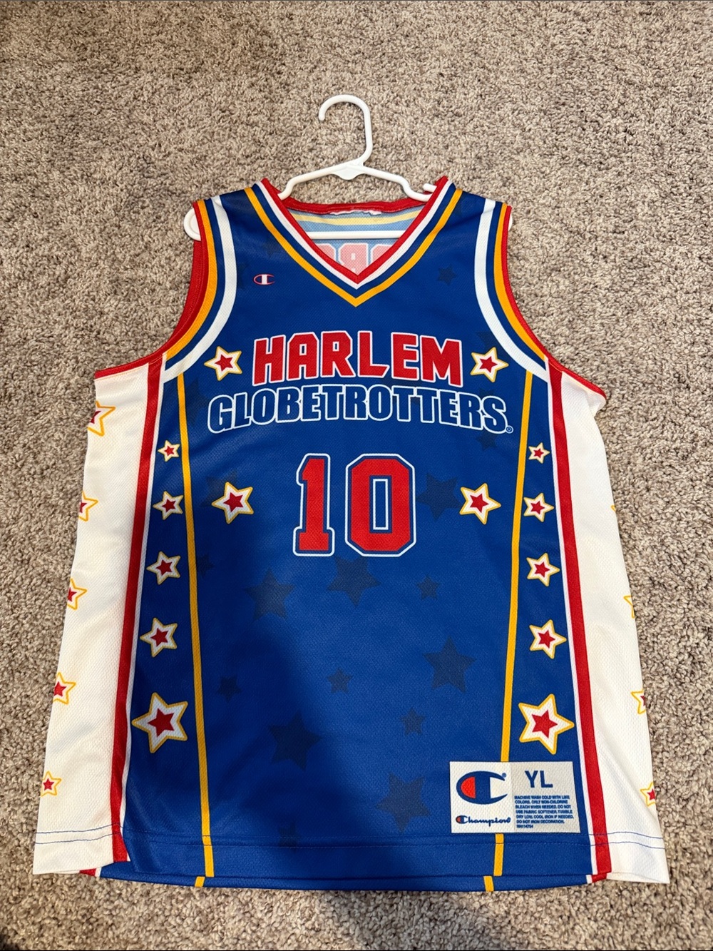 Champion Blue Harlem Globetrotters #10 Youth Jersey with Red and Yellow Accents